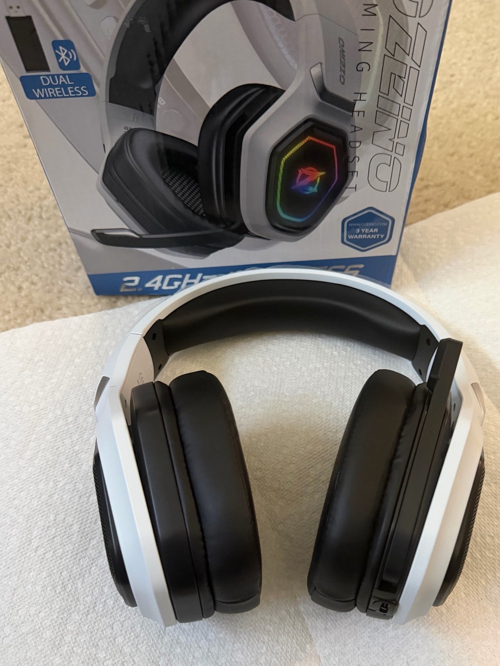 Wireless Over-Ear Gaming Headset in White with Black Cushions